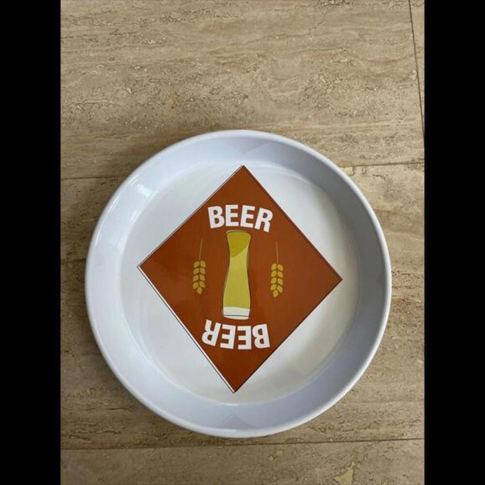 Crate and Barrel White Enamel Beer‎ Tray 12"